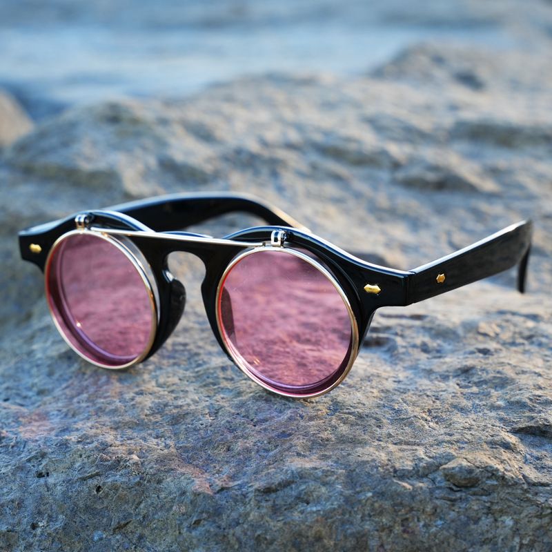 Steampunk Round Flip Sunglasses – Double Layer Retro Design, Ocean Lens (Unisex Fashion Sunglasses)_viptrois.com