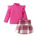Children's dress Preppy girls' autumn and winter high-neck lace long-sleeved plaid waist skirt for children_viptrois.com