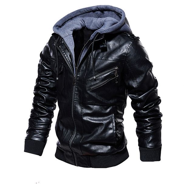 2025 Autumn And Winter Men's Leather Jacket Men's PU Leather Hooded Leather Jacket Two-piece Set_viptrois.com