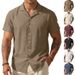 Men's Linen-Blend Short Sleeve Shirt, Casual Lapel Collar Solid Color Breathable Top For Summer, Lightweight Wrinkle-Resistant Relaxed Fit Shirt_viptrois.com