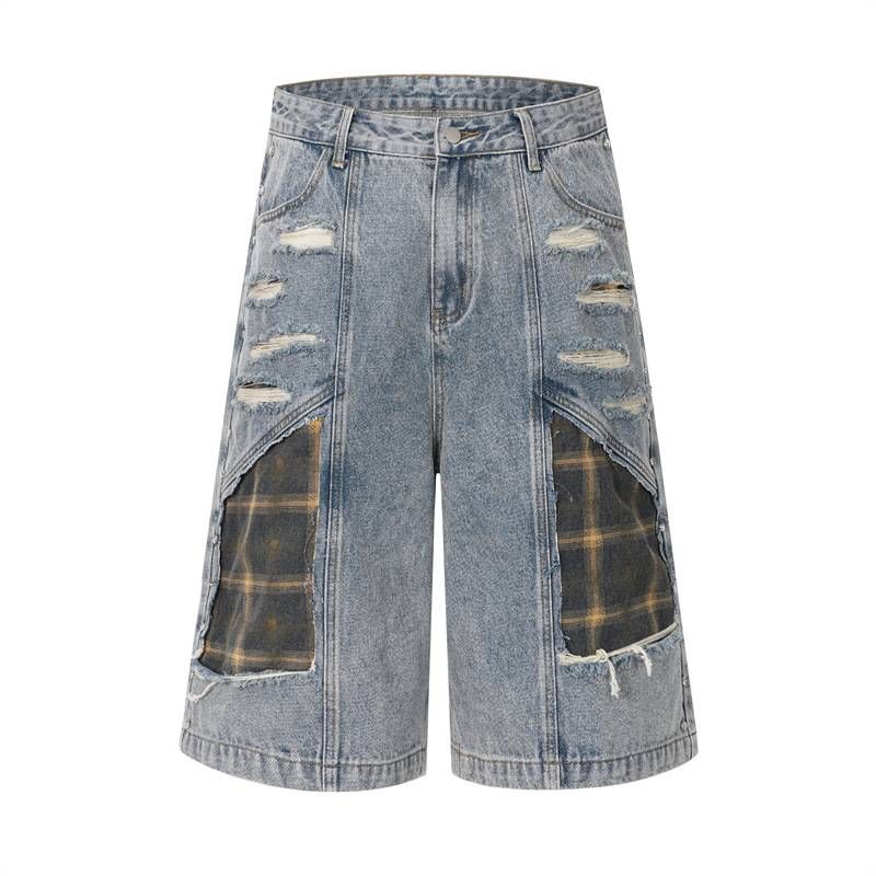 Men's Clothing Retro Distressed Dirty Ripped Deconstructed Shoulder Pad Denim Suit For Men And Women Street Trend Jeans_viptrois.com