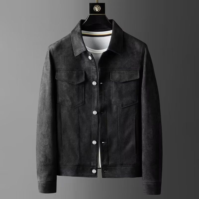 Men's Stretch Suede Jacket - Premium Slim Fit Casual Coat With Notch Lapel, Lightweight Autumn Outerwear For Teens & Young Adults_viptrois.com
