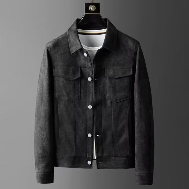 Men's Stretch Suede Jacket - Premium Slim Fit Casual Coat With Notch Lapel, Lightweight Autumn Outerwear For Teens & Young Adults_viptrois.com
