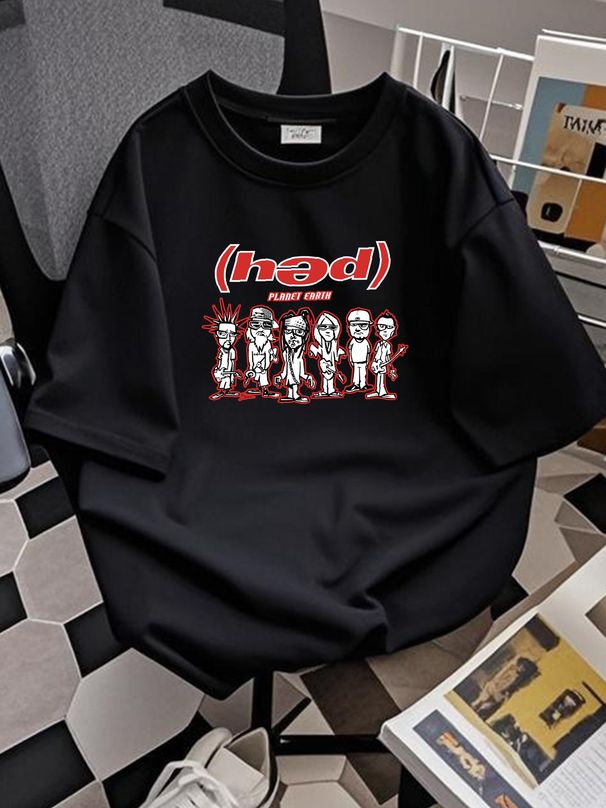Hed PE Earth Planet Band 90s Basic Black Reprint Short Sleeve T Shirt NH5459 Breathable Stretched Casual Streetwear Soft Top For Everyday Wear_viptrois.com