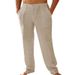 Men's Clothing Men's Casual Linen Patch Pocket Loose Drawstring Straight Summer Beach Yoga Pants_viptrois.com