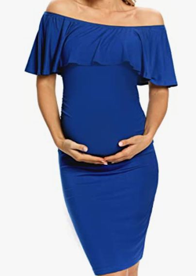 European And American Maternity Dress For Women, Sleeveless, Ruffled, One Shoulder Maternity Dress, Ruffled, Knee Length, Slim Fitting Maternity Dress_viptrois.com