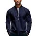 Men's Clothing Stand Collar Zip-Up Jacket – Lightweight Polyester Blend, Breathable & Wrinkle-Free (Navy, Black, Army Green) – Casual Sporty Outerwear_viptrois.com