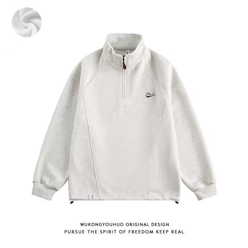 Men's Clothing heavyweight half zipper stand collar sweatshirt men's brand new oversize loose long sleeve sports all match jacket_viptrois.com