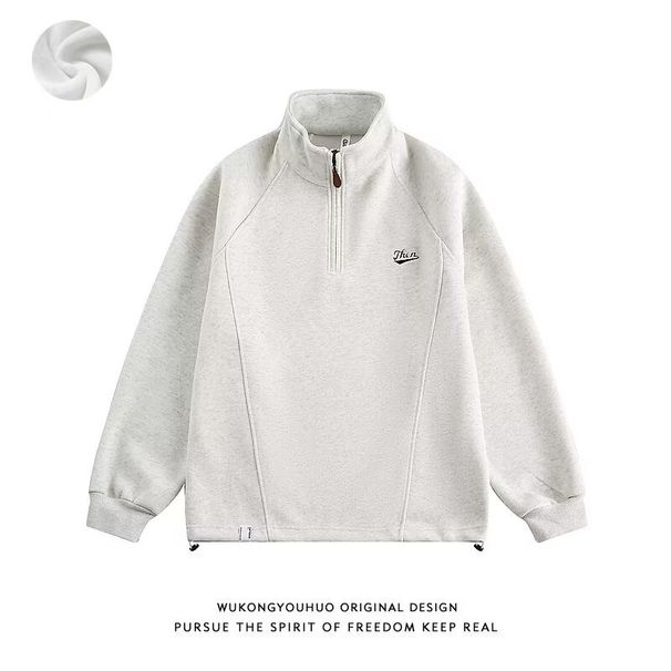 Men's Clothing heavyweight half zipper stand collar sweatshirt men's brand new oversize loose long sleeve sports all match jacket_viptrois.com
