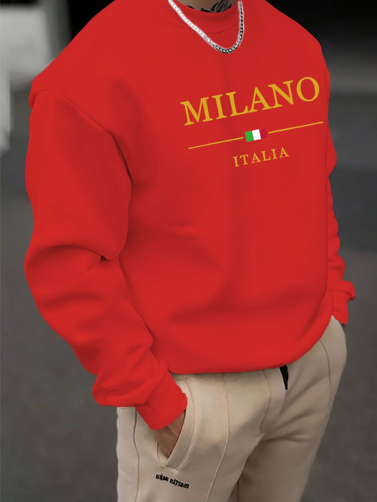 Men's Loose Casual Fashion MILANO ITALIA Letter Pattern Printed Round Neck Long Sleeved Sweatshirt For Autumn And Winter_viptrois.com