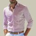 Men's 3D Digital Print Long Sleeve Shirt - Stretch Stripe Pattern Business Casual Button Up Shirt With Modern Fit_viptrois.com