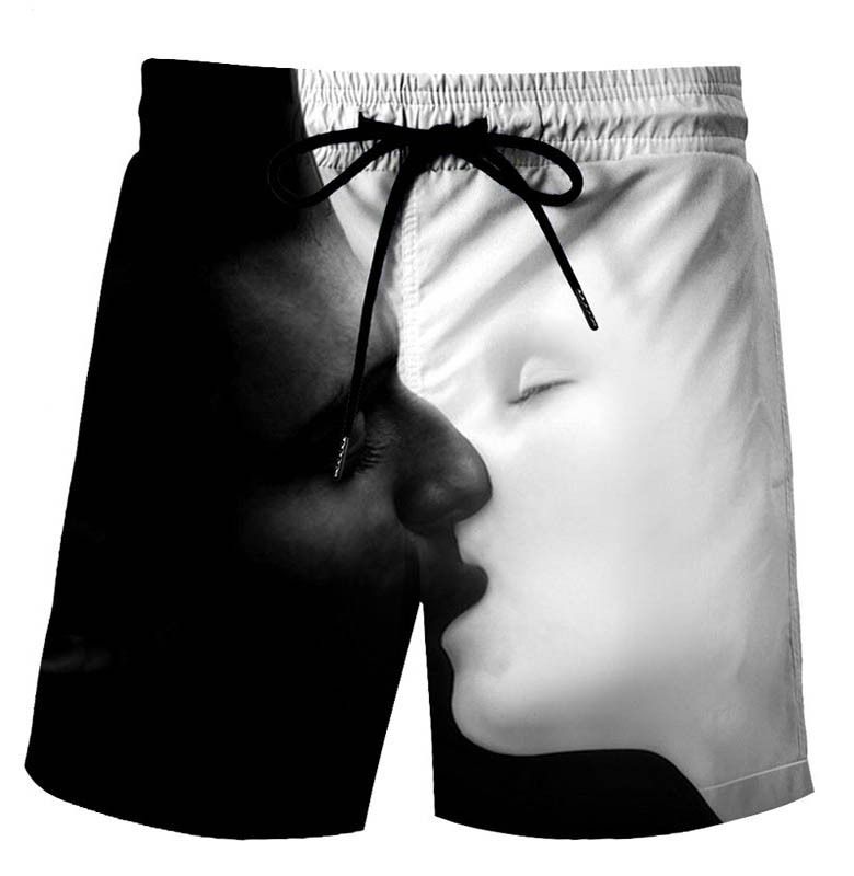 Men's Black And White Pattern 3d Printed Shorts Loose Beach Pants Fashion Casual Shorts _viptrois.com