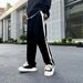 Men's Casual Straight-Leg Jogger Pants With Adjustable Drawstring, Striped Design, Comfortable & Breathable Polyester Blend For Teens & Young Adults_viptrois.com