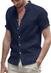 New Men's Solid Color Turn-down Collar Casual Beach Cotton Linen Shirt Short Sleeve Henley Top_viptrois.com