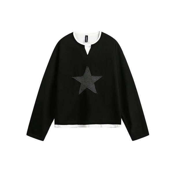 American Street Trendy Men's T-shirt Men's And Women's Personalized Fake Two-piece Crew Neck Pentagram New Loose Trendy Men's Shirt_viptrois.com