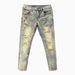 Ink Splash Distresse Nine-point Jeans For Men Slim Fit Skinny Stretch Rippe Patche Cool Street Style Personality_viptrois.com