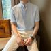 Summer Stand Collar Striped Short Sleeved Shirt For Men 25 Years New Style Light Mature Style Light And Simple Seersucker Mid Sleeve Shirt Trend_viptrois.com