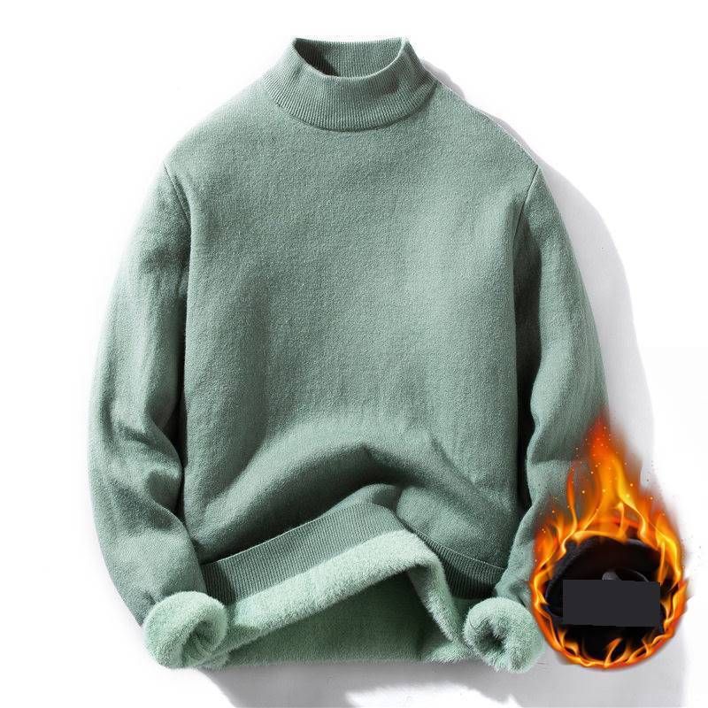 Men's Clothing Fleece Lined Men's Fleece-Lined Knit Sweater, Semi-Turtle Neck Thermal Base Layer, Winter Warm Pullover For Casual & Business_viptrois.com