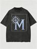 Vintage Washed Letter M Compass Frame Graphic 230g Cotton T-Shirt Men's Casual Streetwear Tee_viptrois.com