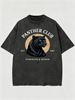 Summer Washed Cotton T-Shirt, Men's Panther Club 1987 Print, Retro Street Style, Casual Oversized Tee_viptrois.com
