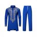 Men's Ethnic Print Lounge Set – Stand Collar Long Sleeve Shirt & Relaxed Trousers (Black/White/Burgundy/Royal Blue, S-XXL)_viptrois.com