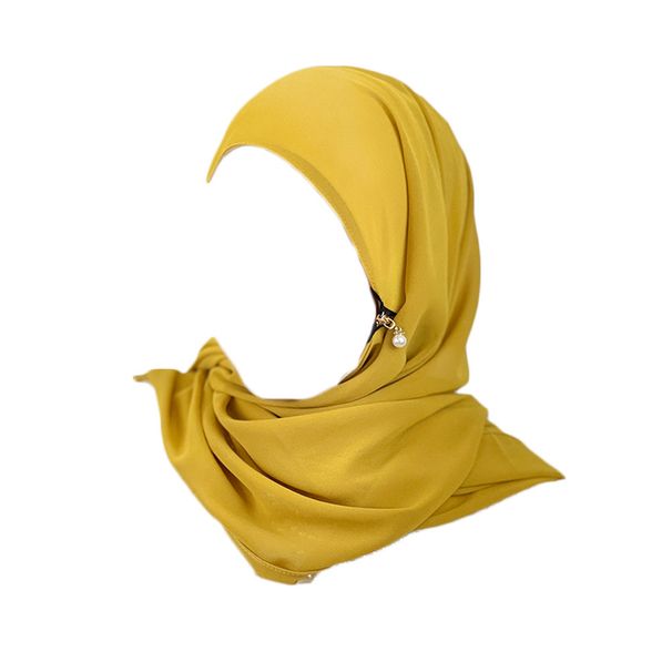 Women's Hijab multi color solid color scarf pearl zipper chiffon women's gauze scarf middle east long scarf_viptrois.com