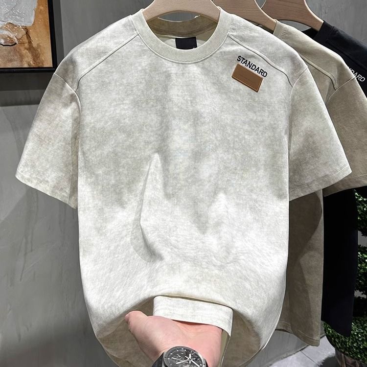 Men's Clothing New Summer Fashion Trendy Men's Tie Dye Short Sleeved T Shirt With Round Neck Design, Simple And Versatile Top With Pocket Square_viptrois.com