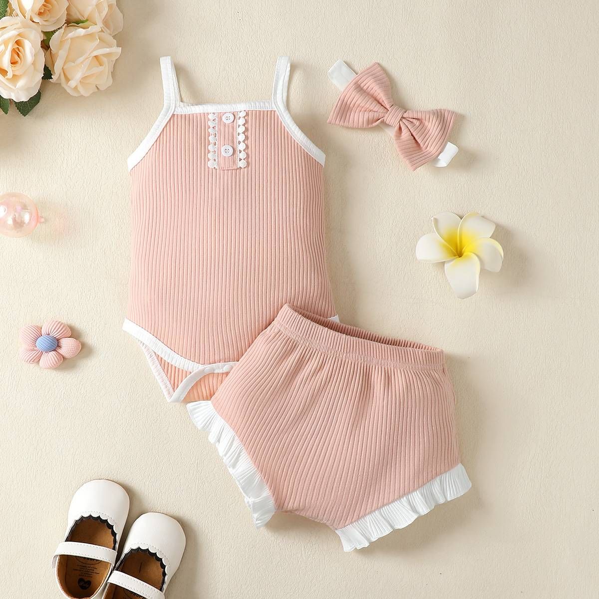 Kids' Clothing Girls Summer Sling Solid Color Romper Suit_viptrois.com