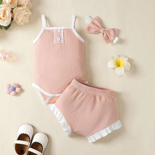 Kids' Clothing Girls Summer Sling Solid Color Romper Suit_viptrois.com