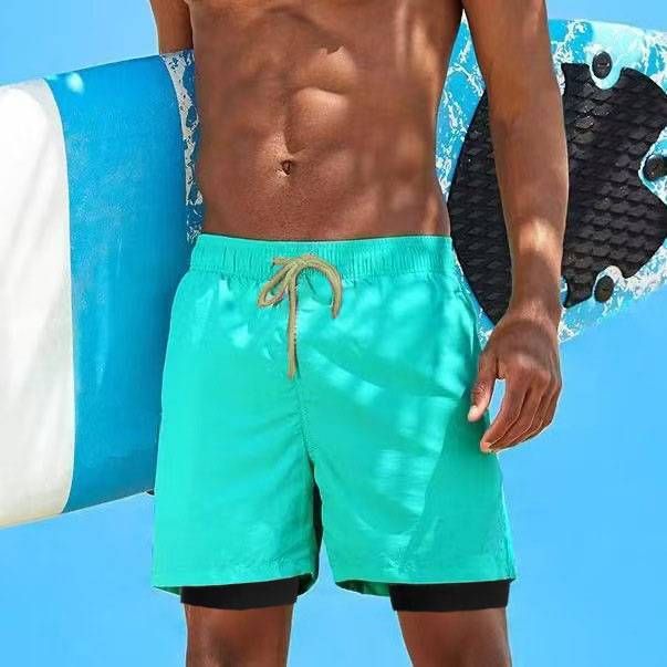 Men's Clothing Quick Drying Beach Trunks Hot Spring Swimming Trunks Water Park Men's Swimsuit Suit Solid Color Shorts_viptrois.com
