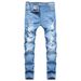 Men's Casual Ripped Jeans Tight Trousers Mid Waist Standard Thickness Slight Stretch Machine Washable Product_viptrois.com