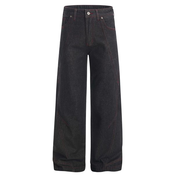 Personalized Casual Denim Trendy Brand Men's Fashion Simple Design Sense Deconstructed Split Stitching Loose Straight_viptrois.com