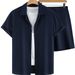 Men's Clothing Hot Selling Summer Hawaiian Vacation Shirt Shorts 2 Piece Set Solid Color Wave Stripe Texture Fabric_viptrois.com