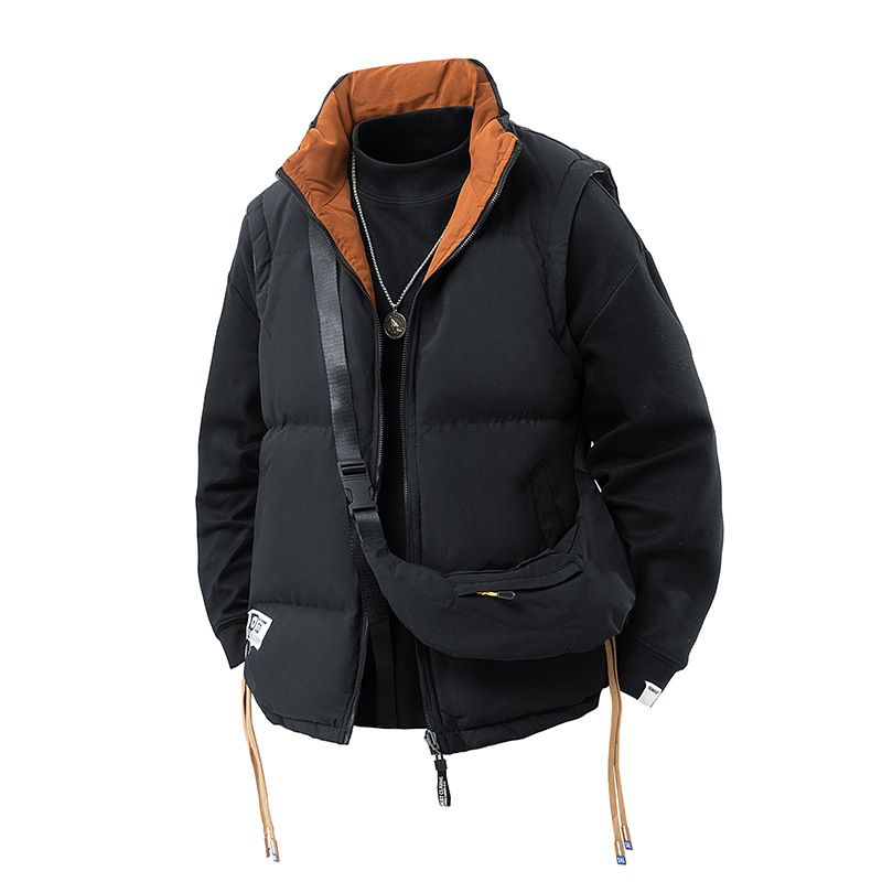 Reversible Puffer Vest Winter Sleeveless Quilted Jacket , Thickened Polyester Fill Stand Collar Zip-Up Streetwear Unisex Layering Essential_viptrois.com