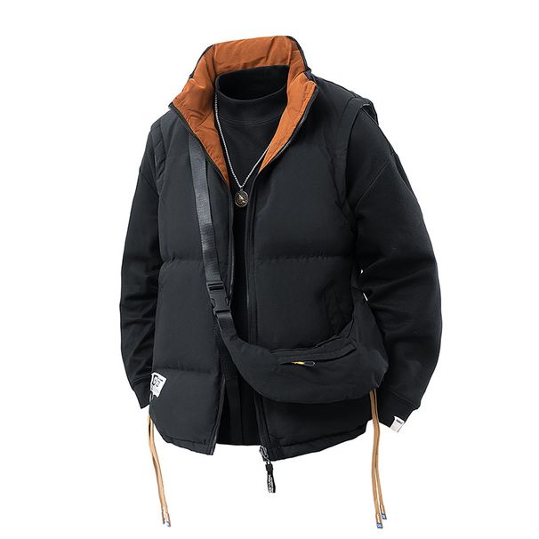Reversible Puffer Vest Winter Sleeveless Quilted Jacket , Thickened Polyester Fill Stand Collar Zip-Up Streetwear Unisex Layering Essential_viptrois.com