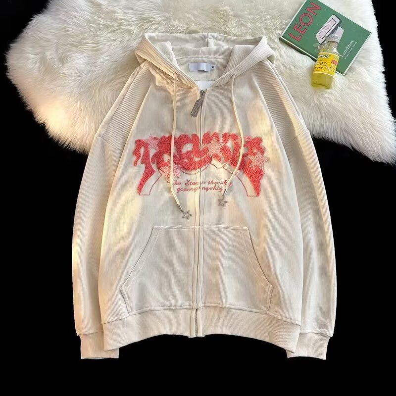 Men's Clothing Hip Hop Streetwear Hoodie For Men - Oversized Zip-Up Hooded Sweatshirt With Embroidery, V-Neck, Long Sleeve (Green, Beige, Dark Grey)_viptrois.com