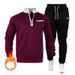 Men's Quarter-Zip Fleece Tracksuit Set – Slim Fit Pullover Hoodie & Joggers (Burgundy/Black/Charcoal/Navy/Light Grey)_viptrois.com