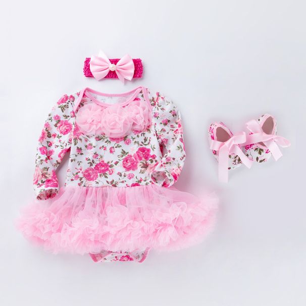 Baby clothes Baby Dresses Toddler Shoes Hair Accessories Three Piece Birthday Suit Pink Gauze Cartoon Long Sleeve Harvest Dress Baby Set_viptrois.com