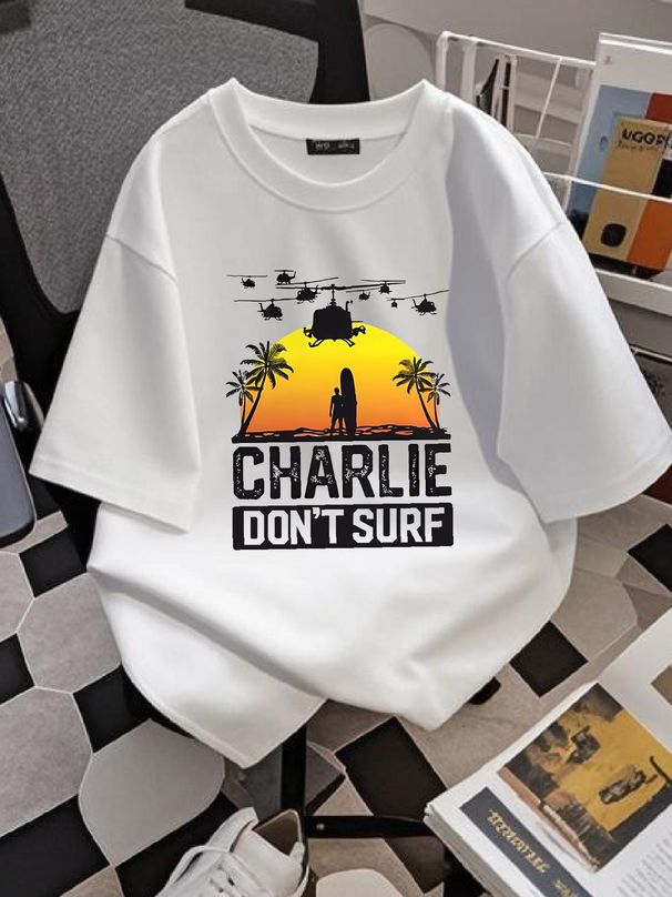 Charlie Don’t Surf - Dont Tee T-Shirt Cotton Crew Neck Short Sleeve Summer Versatile Unisex Slightly Soft Top For Everyday Wear Graphic Fashion_viptrois.com