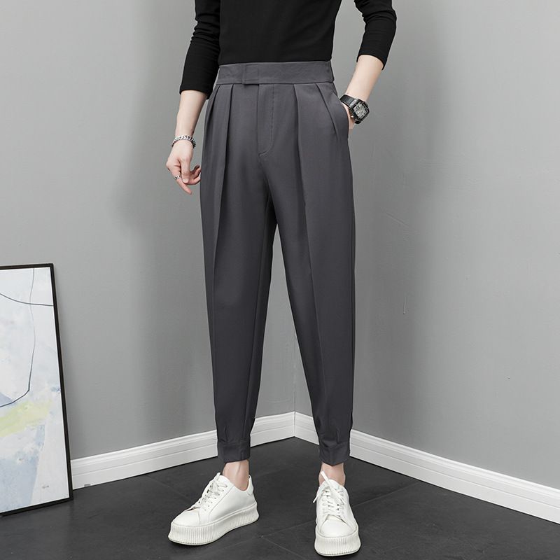 Men's Summer Thin Ice Silk Cropped Jogger Pants Casual Versatile Trendy Brand Velcro Harem Pants_viptrois.com