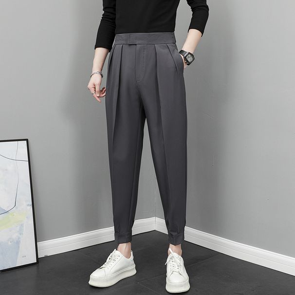 Men's Summer Thin Ice Silk Cropped Jogger Pants Casual Versatile Trendy Brand Velcro Harem Pants_viptrois.com