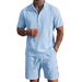 Men's Short Sleeved Henley Collar Cotton Linen Shirt And Shorts Set Solid Color Cuban Guayabella Popular Style_viptrois.com