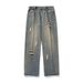 Men's Clothing Ripped Plaid Washed Jeans For Men 2025 Spring New Style Trendy Trousers Loose Straight Casual Trousers_viptrois.com