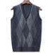 Men's Knitted Wool Vest Sweater V-Neck Diamond Pattern Thickened Sleeveless Pullover For Autumn Winter_viptrois.com
