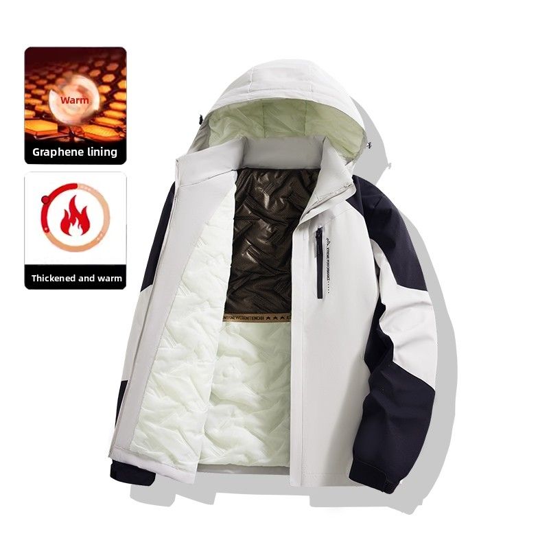 Hooded Couple Jacket Jacket Fleece Thickened Contrasting Color Splicing Mountaineering Suit Sports And Leisure_viptrois.com