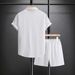 Men's Clothing Summer Jacquard Black And White Solid Color Suit Short Sleeved Men's Vacation Casual Style Shirt Shorts Two Piece Suit_viptrois.com
