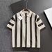 Men's Clothing Color Contrast Lapel Knitted Striped Short Sleeved Shirt Breathable Handsome Trendy All Match T Shirt_viptrois.com