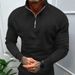 Cross-Border Autumn Winter Fleece Long Sleeve Sweatshirt European American Half-Zip Polo Stand Collar Solid Color Men's_viptrois.com