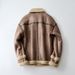 Men's Faux Fur Collar Jacket - Winter Warm Fleece Lined Casual Coat With Double Breasted Design, Windproof Polyester Outer Shell_viptrois.com