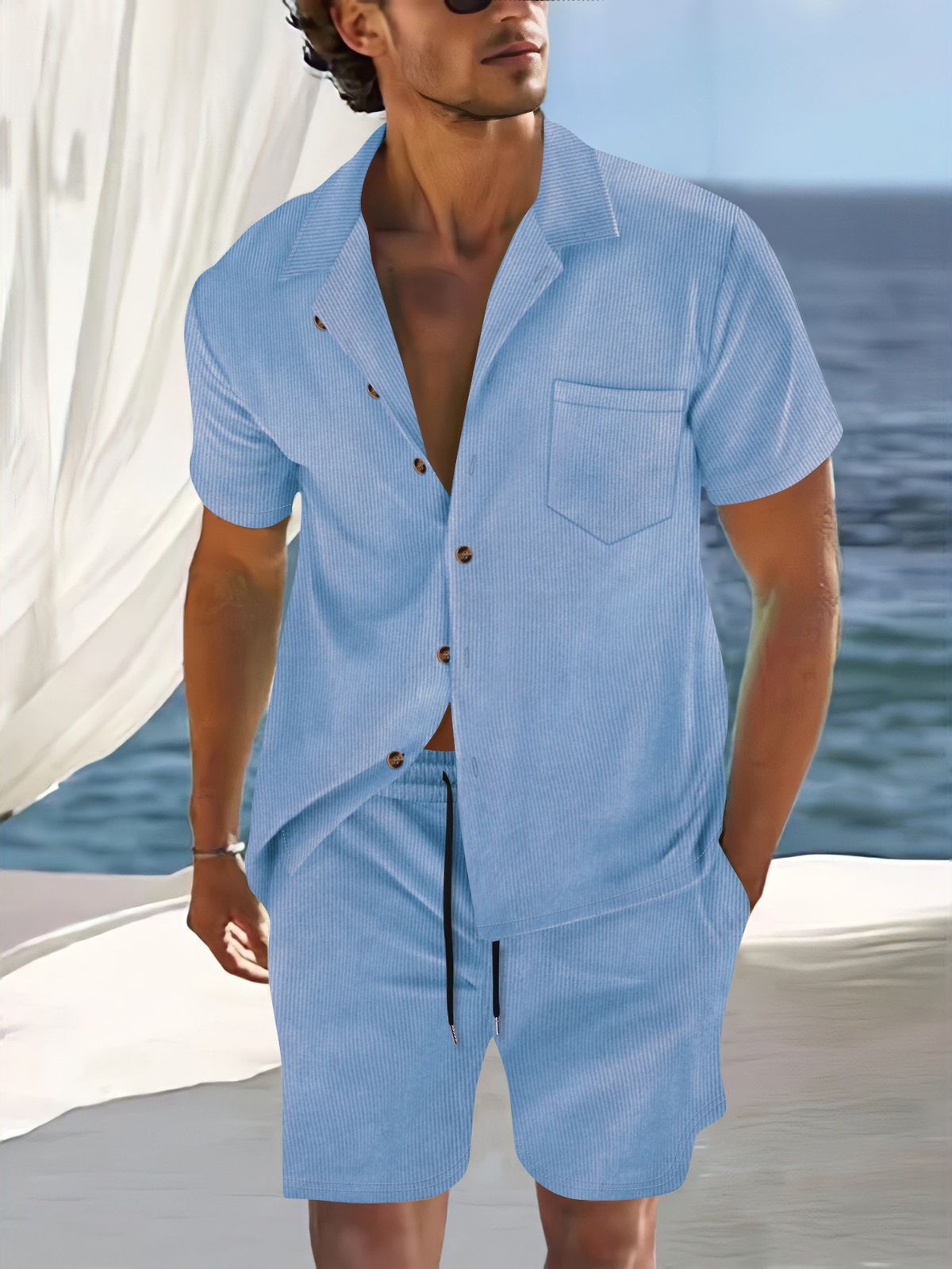 Men's Clothing European And American Cross Border Short Sleeved Cuban Collar Shirt Men's Summer Thin Suit Casual Sportswear Summer Shorts Shirt_viptrois.com